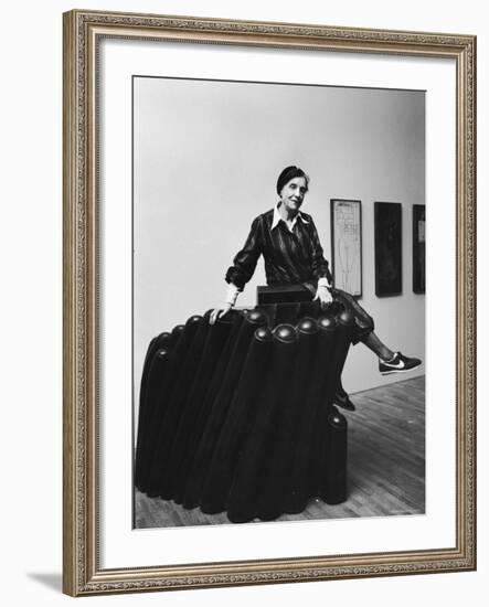 Louise Bourgeois with Her Sculpture "Femme Maison" at the Museum of Modern Art-Ted Thai-Framed Premium Photographic Print