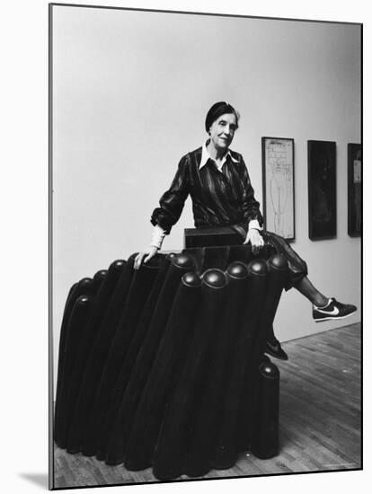 Louise Bourgeois with Her Sculpture "Femme Maison" at the Museum of Modern Art-Ted Thai-Mounted Premium Photographic Print