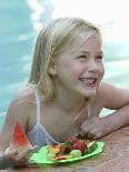 Small Girl with Fresh Fruit at the Pool-Louise Hammond-Photographic Print