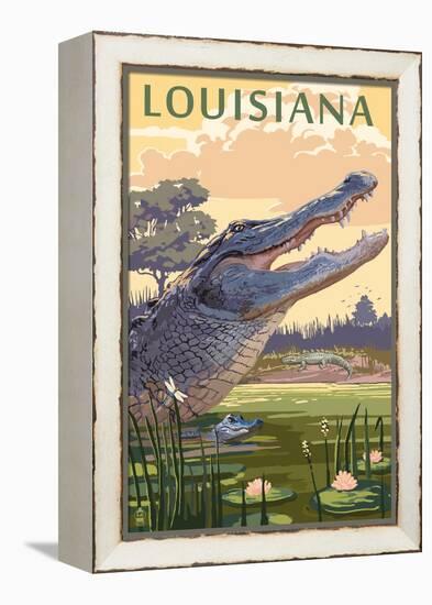 Louisiana - Alligator and Baby-Lantern Press-Framed Stretched Canvas