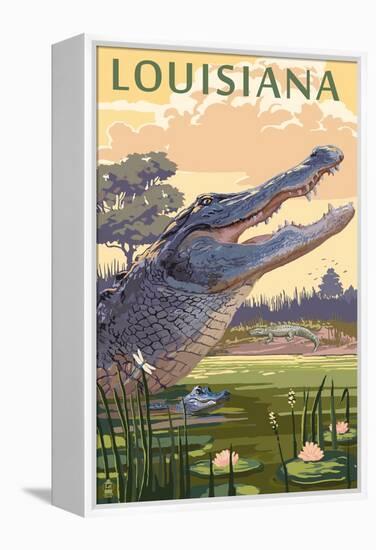 Louisiana - Alligator and Baby-Lantern Press-Framed Stretched Canvas