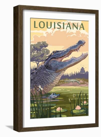 Louisiana - Alligator and Baby-Lantern Press-Framed Premium Giclee Print