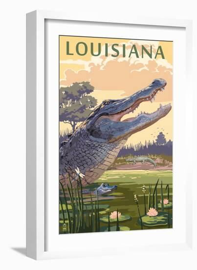 Louisiana - Alligator and Baby-Lantern Press-Framed Art Print
