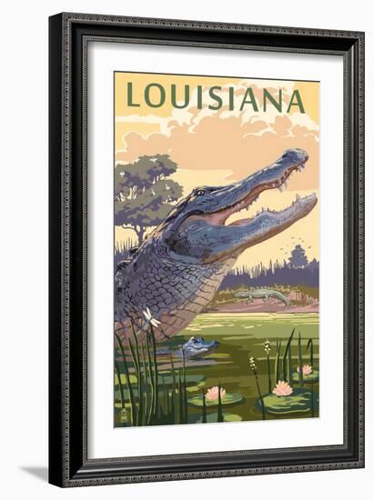 Louisiana - Alligator and Baby-Lantern Press-Framed Art Print