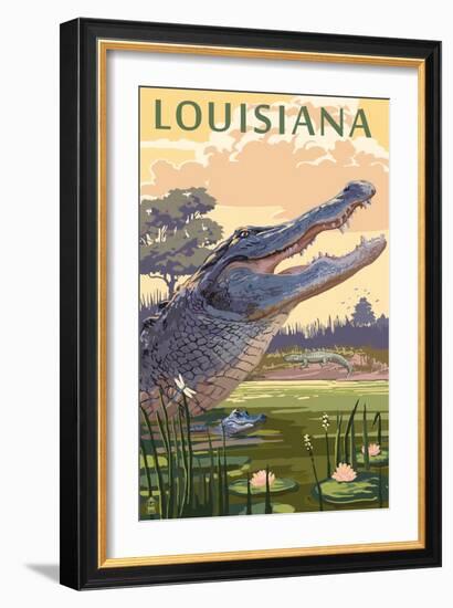 Louisiana - Alligator and Baby-Lantern Press-Framed Art Print