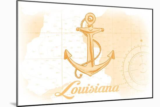 Louisiana - Anchor - Yellow - Coastal Icon-Lantern Press-Mounted Art Print