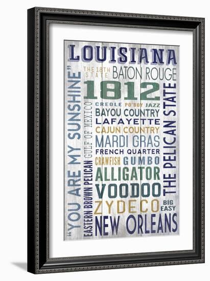 Louisiana - Barnwood Typography-Lantern Press-Framed Art Print