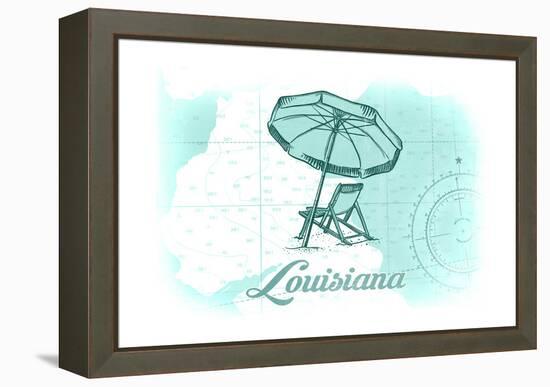 Louisiana - Beach Chair and Umbrella - Teal - Coastal Icon-Lantern Press-Framed Stretched Canvas