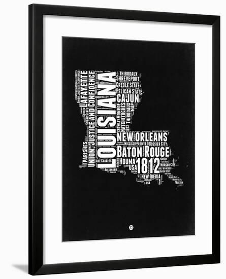 Louisiana Black and White Map-NaxArt-Framed Art Print