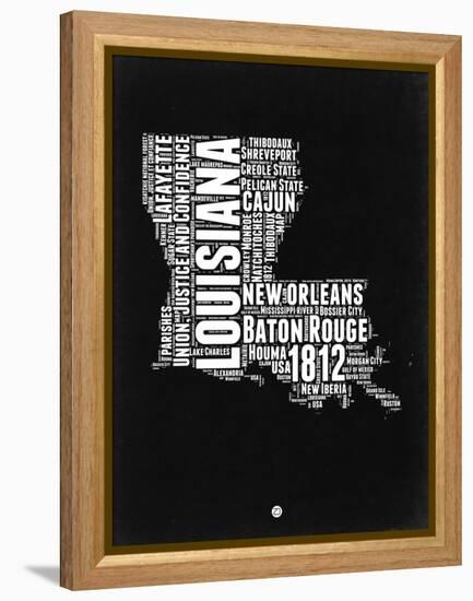 Louisiana Black and White Map-NaxArt-Framed Stretched Canvas