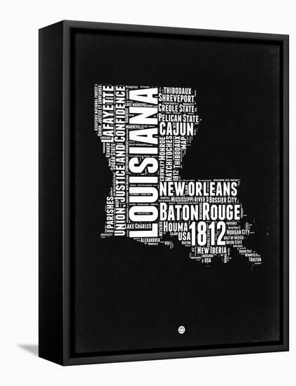 Louisiana Black and White Map-NaxArt-Framed Stretched Canvas