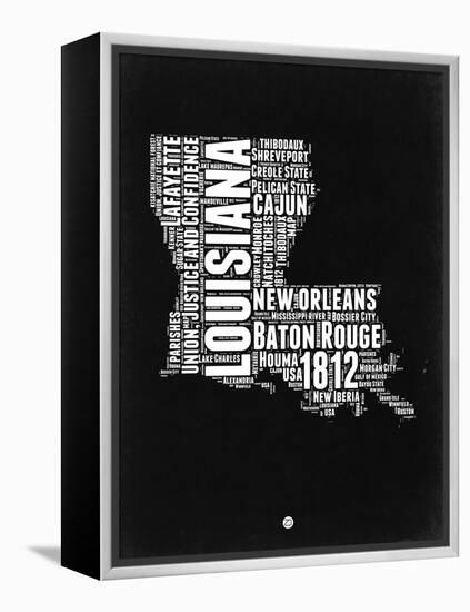 Louisiana Black and White Map-NaxArt-Framed Stretched Canvas