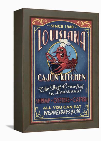 Louisiana - Cajun Kitchen Crawfish Vintage Sign-Lantern Press-Framed Stretched Canvas