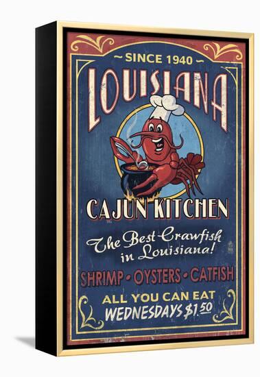 Louisiana - Cajun Kitchen Crawfish Vintage Sign-Lantern Press-Framed Stretched Canvas