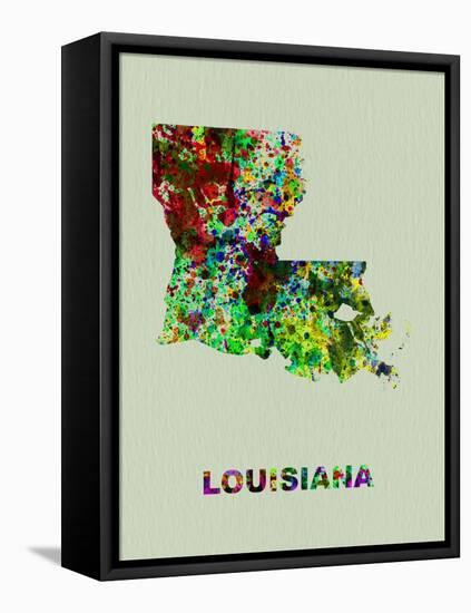 Louisiana Color Splatter Map-NaxArt-Framed Stretched Canvas