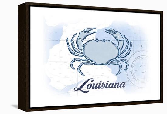 Louisiana - Crab - Blue - Coastal Icon-Lantern Press-Framed Stretched Canvas