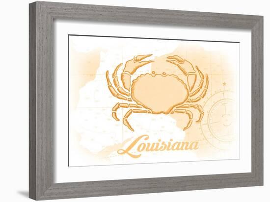 Louisiana - Crab - Yellow - Coastal Icon-Lantern Press-Framed Art Print