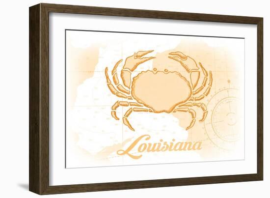 Louisiana - Crab - Yellow - Coastal Icon-Lantern Press-Framed Art Print