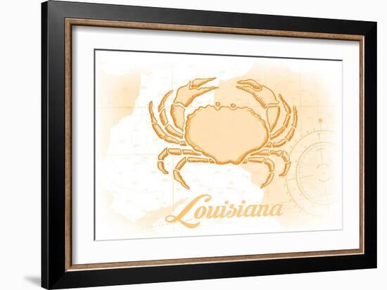 Louisiana - Crab - Yellow - Coastal Icon-Lantern Press-Framed Art Print