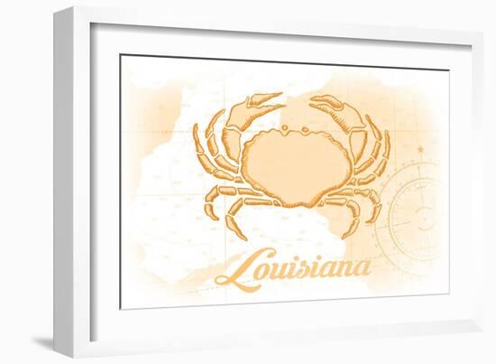 Louisiana - Crab - Yellow - Coastal Icon-Lantern Press-Framed Art Print