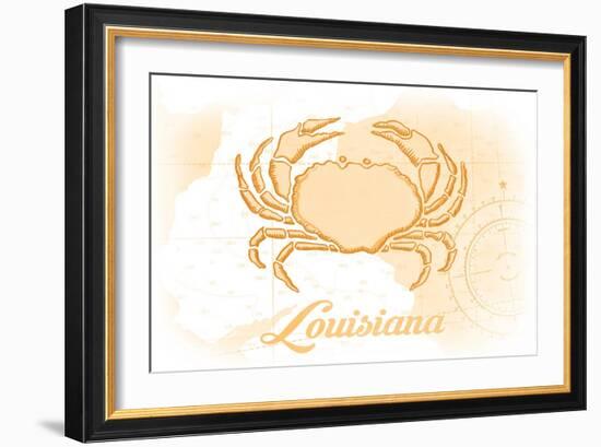 Louisiana - Crab - Yellow - Coastal Icon-Lantern Press-Framed Art Print