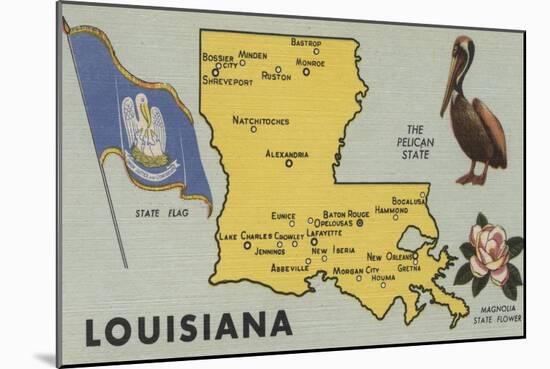 Louisiana - Detailed Map of State-Lantern Press-Mounted Art Print