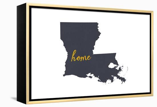 Louisiana - Home State - Gray on White-Lantern Press-Framed Stretched Canvas