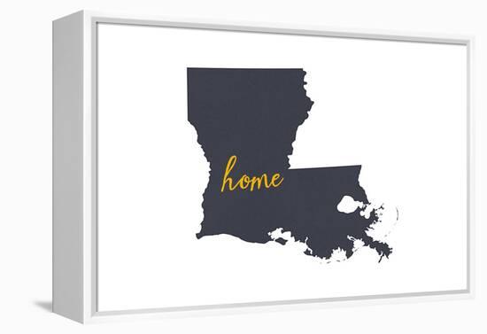 Louisiana - Home State - Gray on White-Lantern Press-Framed Stretched Canvas