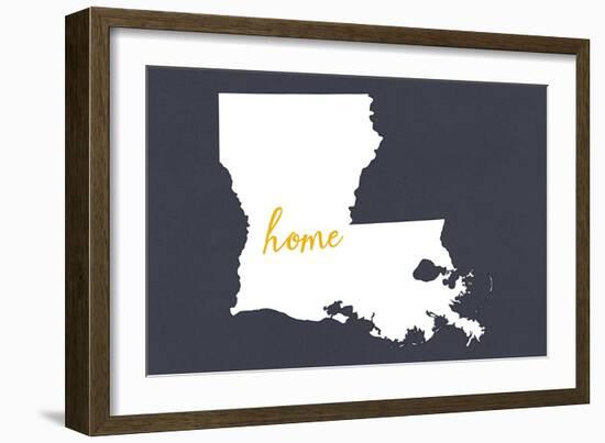 Louisiana - Home State - White on Gray-Lantern Press-Framed Art Print