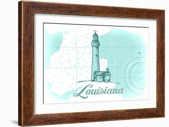 Louisiana - Lighthouse - Teal - Coastal Icon-Lantern Press-Framed Art Print