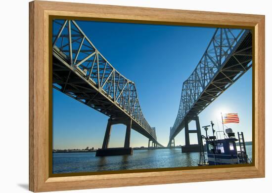 Louisiana, New Orleans, Twin Cantilever Bridges, Mississippi River, Tugboat-John Coletti-Framed Premier Image Canvas