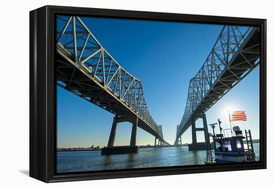 Louisiana, New Orleans, Twin Cantilever Bridges, Mississippi River, Tugboat-John Coletti-Framed Premier Image Canvas