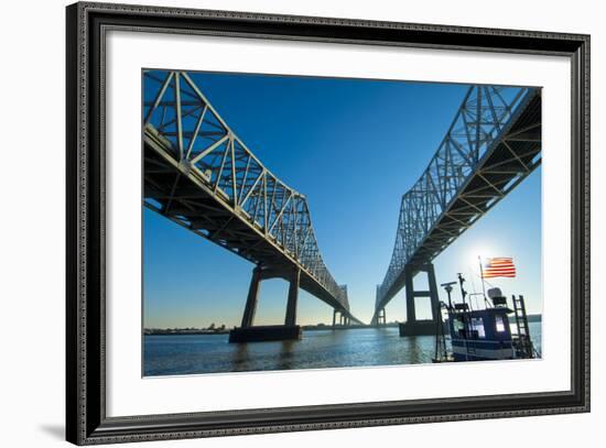 Louisiana, New Orleans, Twin Cantilever Bridges, Mississippi River, Tugboat-John Coletti-Framed Photographic Print