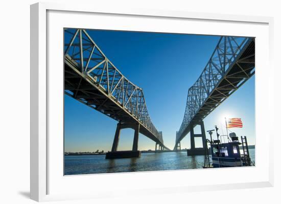 Louisiana, New Orleans, Twin Cantilever Bridges, Mississippi River, Tugboat-John Coletti-Framed Photographic Print