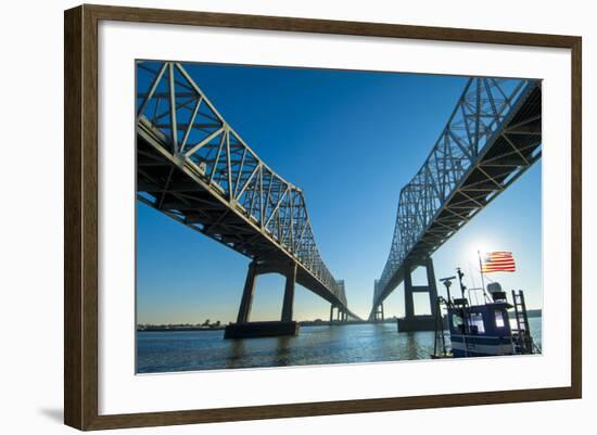 Louisiana, New Orleans, Twin Cantilever Bridges, Mississippi River, Tugboat-John Coletti-Framed Photographic Print