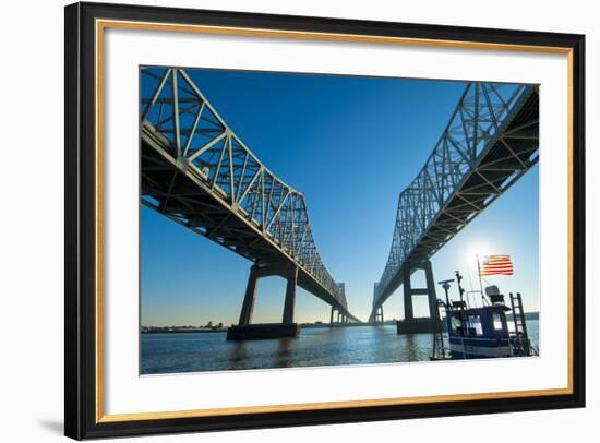 Louisiana, New Orleans, Twin Cantilever Bridges, Mississippi River, Tugboat-John Coletti-Framed Photographic Print