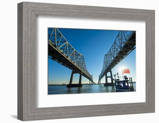 Louisiana, New Orleans, Twin Cantilever Bridges, Mississippi River, Tugboat-John Coletti-Framed Photographic Print