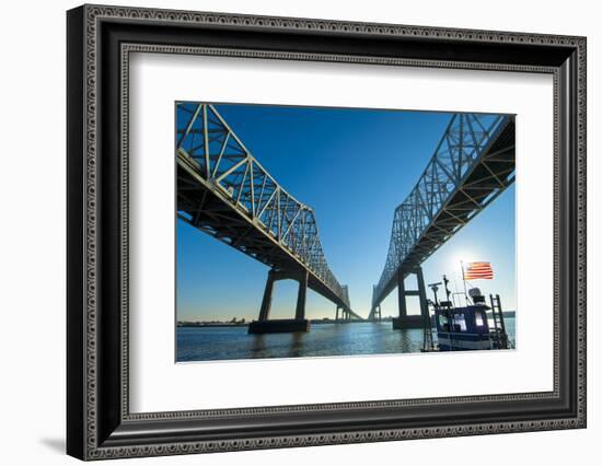 Louisiana, New Orleans, Twin Cantilever Bridges, Mississippi River, Tugboat-John Coletti-Framed Photographic Print