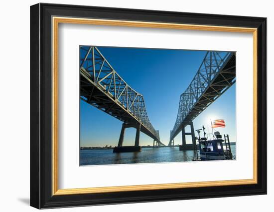 Louisiana, New Orleans, Twin Cantilever Bridges, Mississippi River, Tugboat-John Coletti-Framed Photographic Print