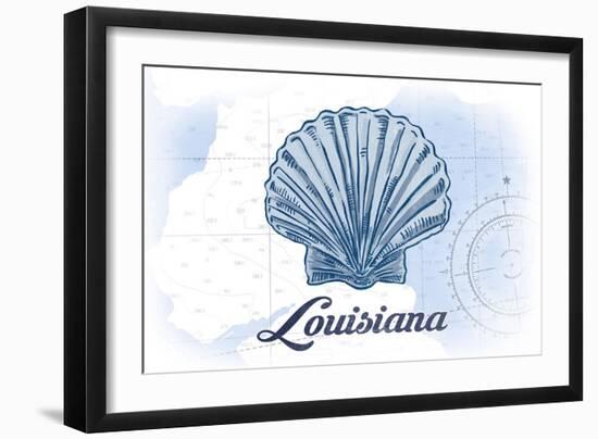Louisiana - Scallop Shell - Blue - Coastal Icon-Lantern Press-Framed Art Print