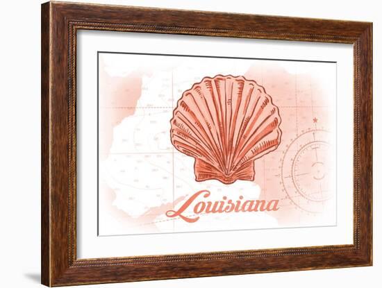 Louisiana - Scallop Shell - Coral - Coastal Icon-Lantern Press-Framed Art Print