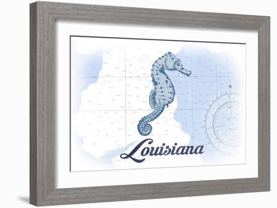 Louisiana - Seahorse - Blue - Coastal Icon-Lantern Press-Framed Art Print