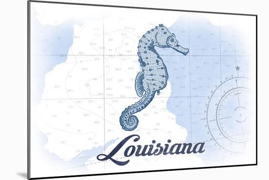 Louisiana - Seahorse - Blue - Coastal Icon-Lantern Press-Mounted Art Print