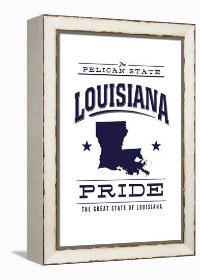 Louisiana State Pride - Blue on White-Lantern Press-Framed Stretched Canvas