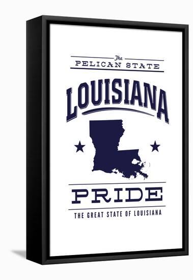 Louisiana State Pride - Blue on White-Lantern Press-Framed Stretched Canvas