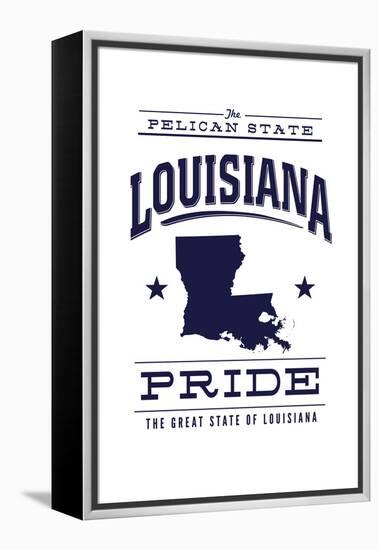 Louisiana State Pride - Blue on White-Lantern Press-Framed Stretched Canvas