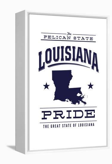 Louisiana State Pride - Blue on White-Lantern Press-Framed Stretched Canvas