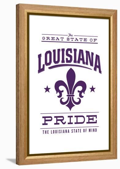 Louisiana State Pride - Purple on White with Fleur De Lis-Lantern Press-Framed Stretched Canvas