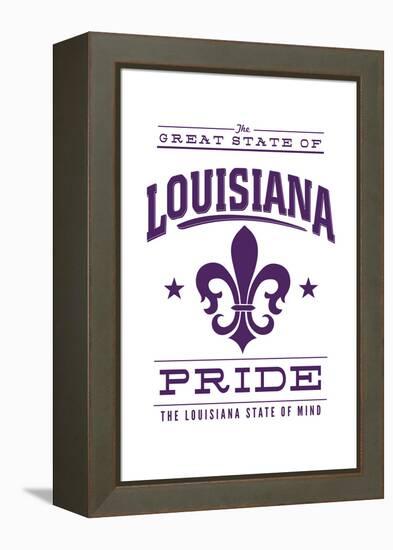 Louisiana State Pride - Purple on White with Fleur De Lis-Lantern Press-Framed Stretched Canvas