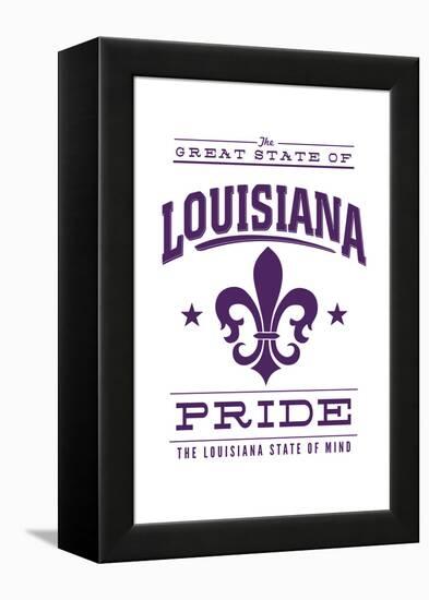 Louisiana State Pride - Purple on White with Fleur De Lis-Lantern Press-Framed Stretched Canvas